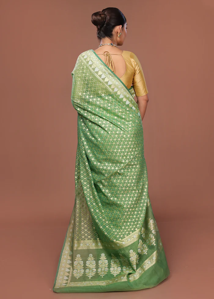 Green Kora Silk Saree With Blouse Piece - Image 3