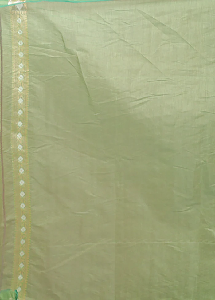 Green Kora Silk Saree With Blouse Piece - Image 5