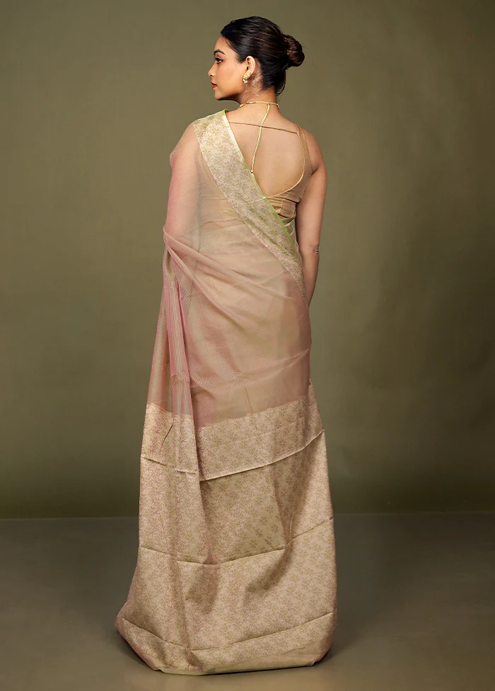 Green Kota Cotton Saree With Blouse Piece - Image 3