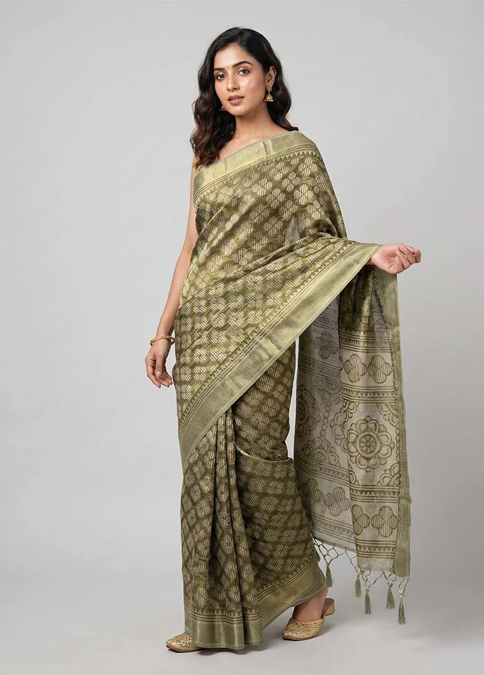 Green Kota Silk Saree With Blouse Piece