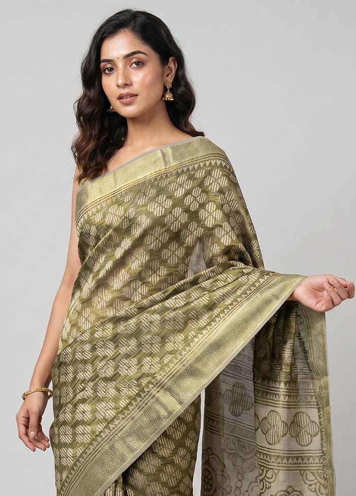 Green Kota Silk Saree With Blouse Piece - Image 2