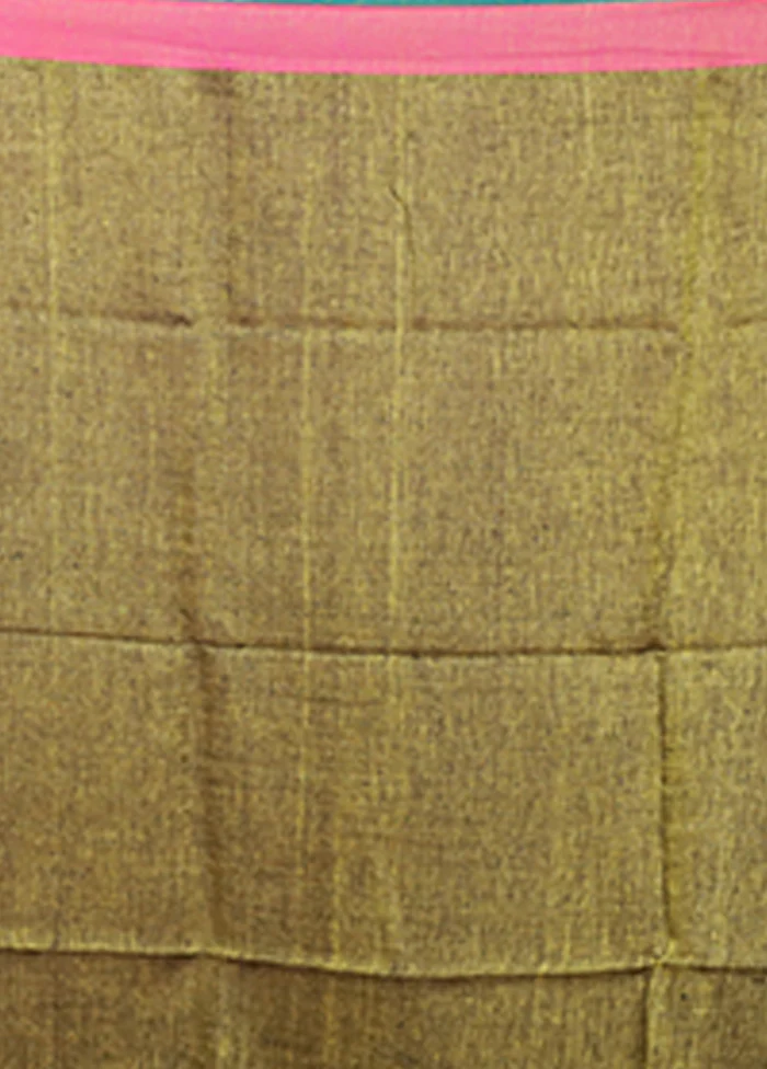 Green Linen Silk Saree With Blouse Piece - Image 5