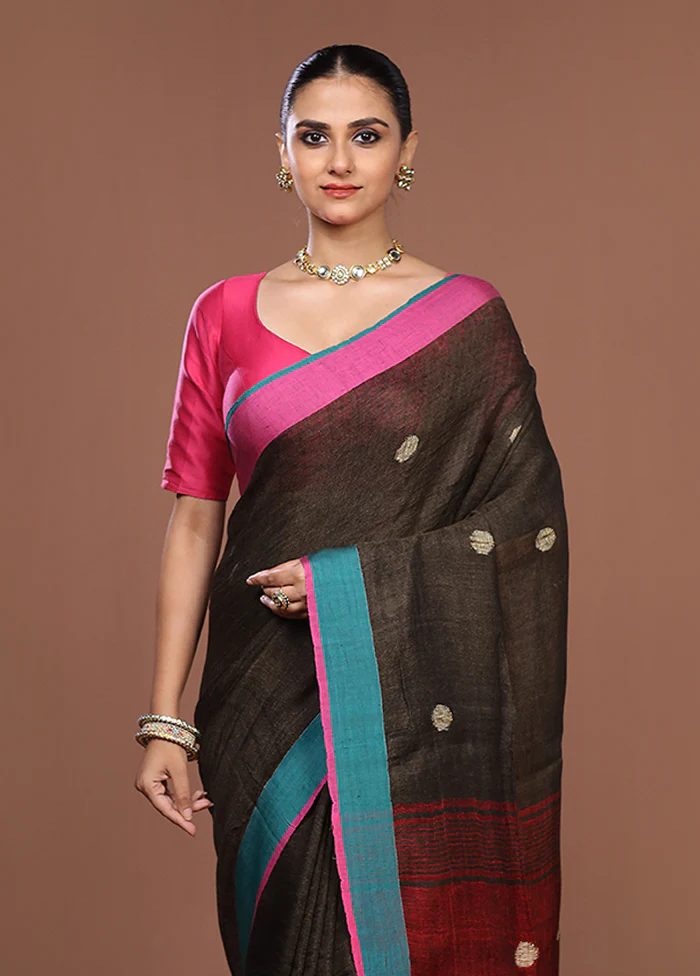 Green Linen Silk Saree With Blouse Piece