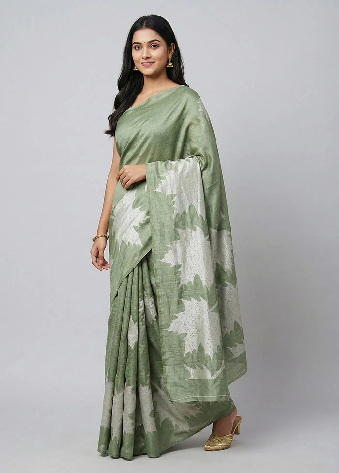 Green Matka Silk Saree With Blouse Piece
