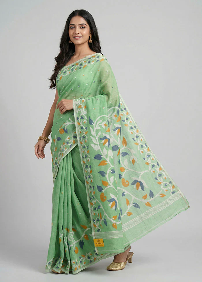 Green Matka Silk Saree With Blouse Piece