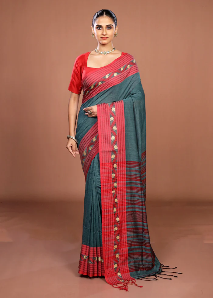 Green Matka Silk Saree With Blouse Piece - Image 2