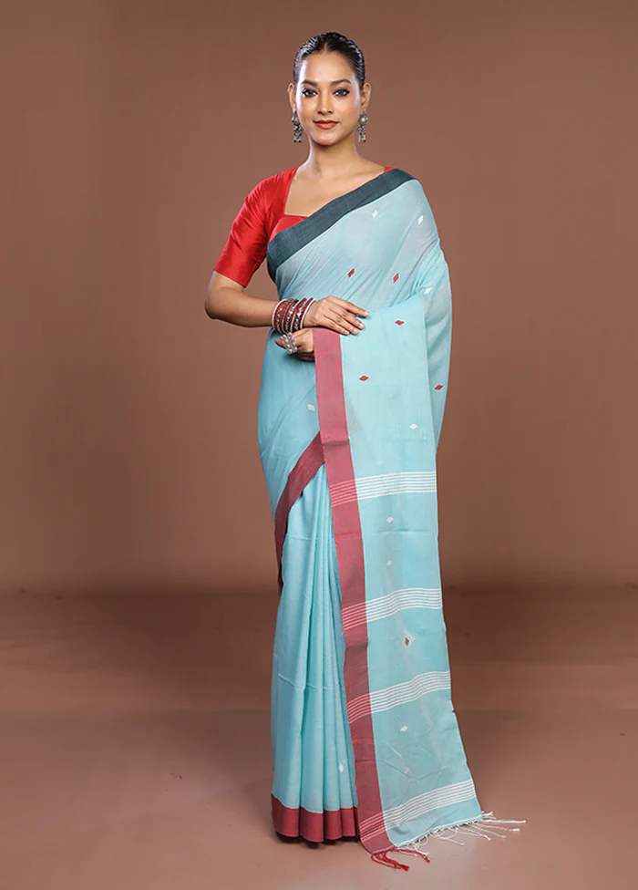 Blue Matka Silk Saree With Blouse Piece - Image 2