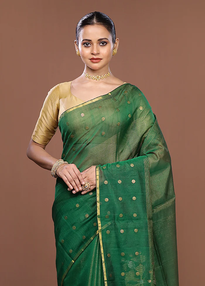 Green Matka Silk Saree With Blouse Piece