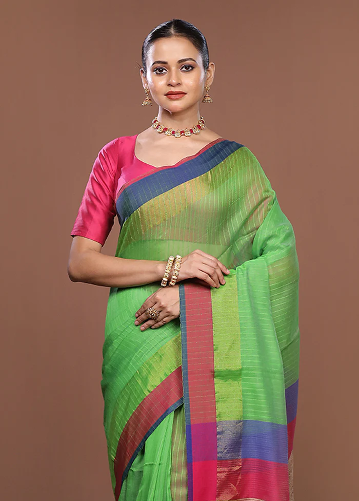 Green Matka Silk Saree With Blouse Piece