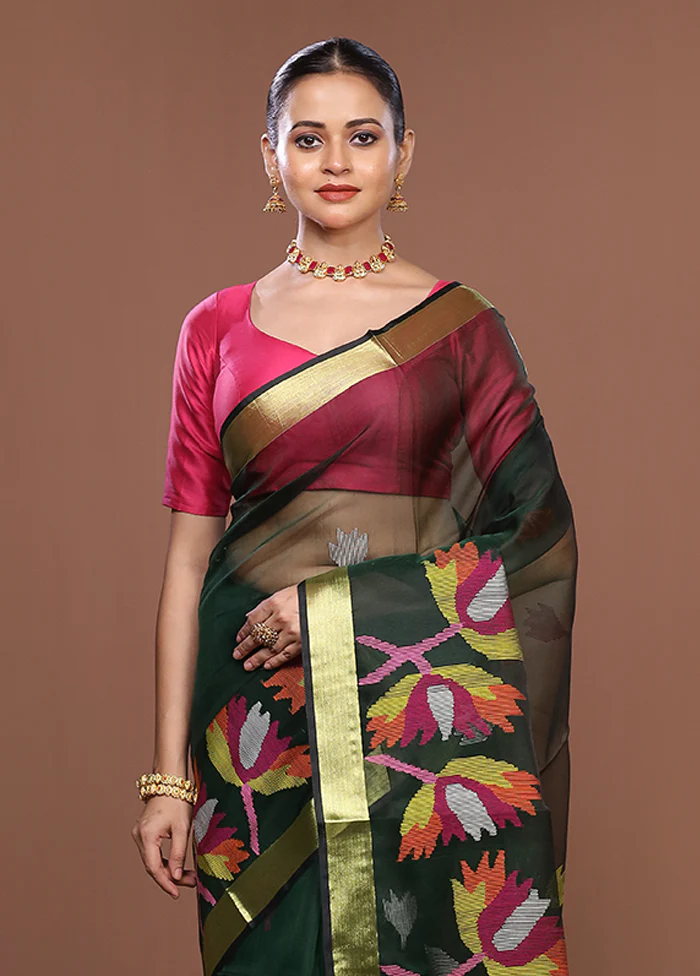 Green Matka Silk Saree With Blouse Piece