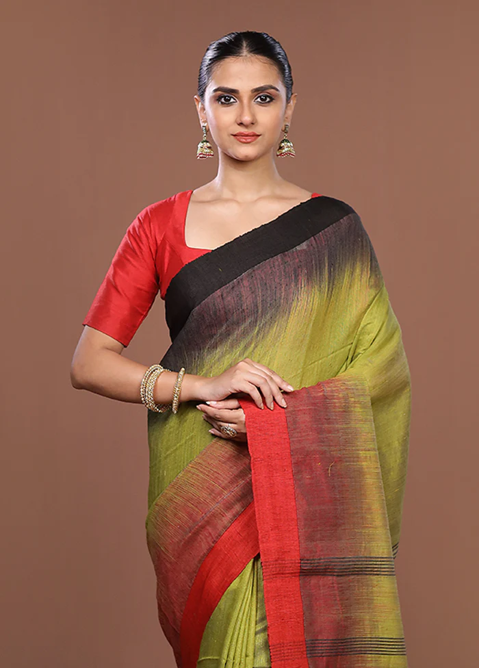 Green Matka Silk Saree With Blouse Piece