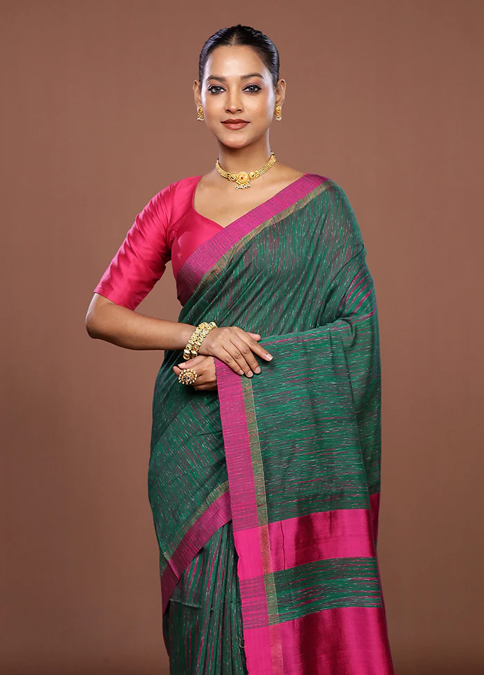 Green Matka Silk Saree With Blouse Piece