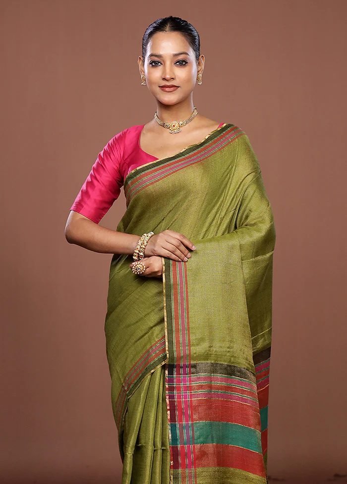 Green Matka Silk Saree With Blouse Piece