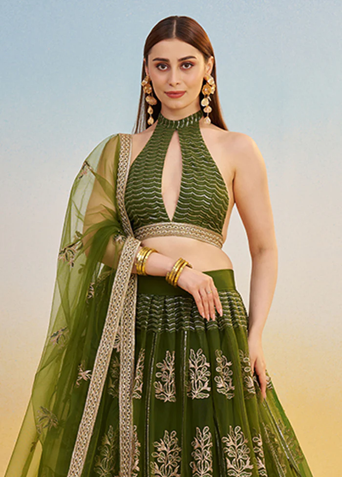 Green Net Dupatta Lehenga Set - Image 2