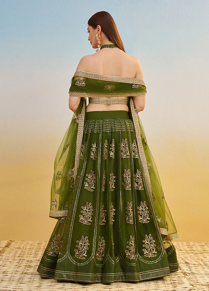 Green Net Dupatta Lehenga Set - Image 3