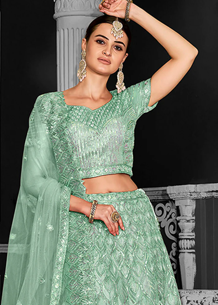 Green Net Lehenga Set - Image 2