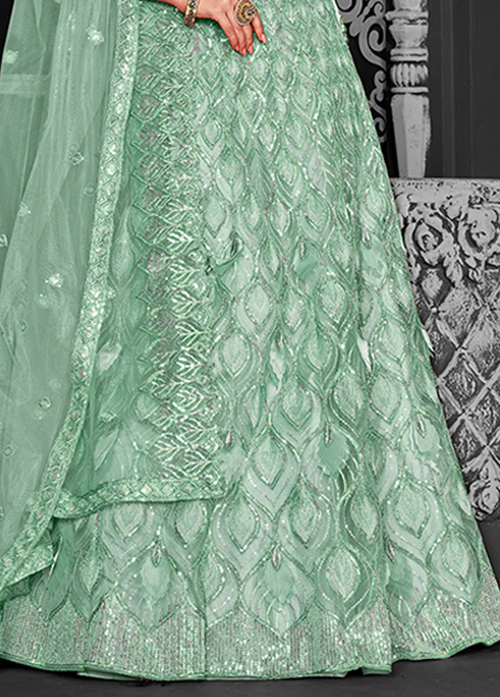 Green Net Lehenga Set - Image 3