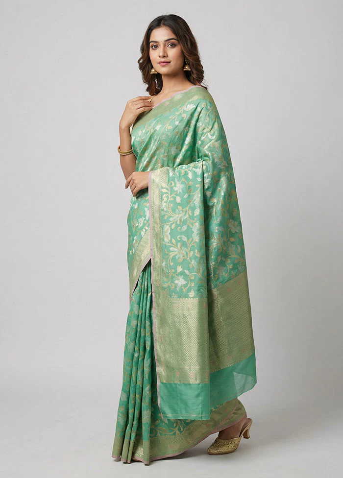 Green Organza Saree With Blouse Piece