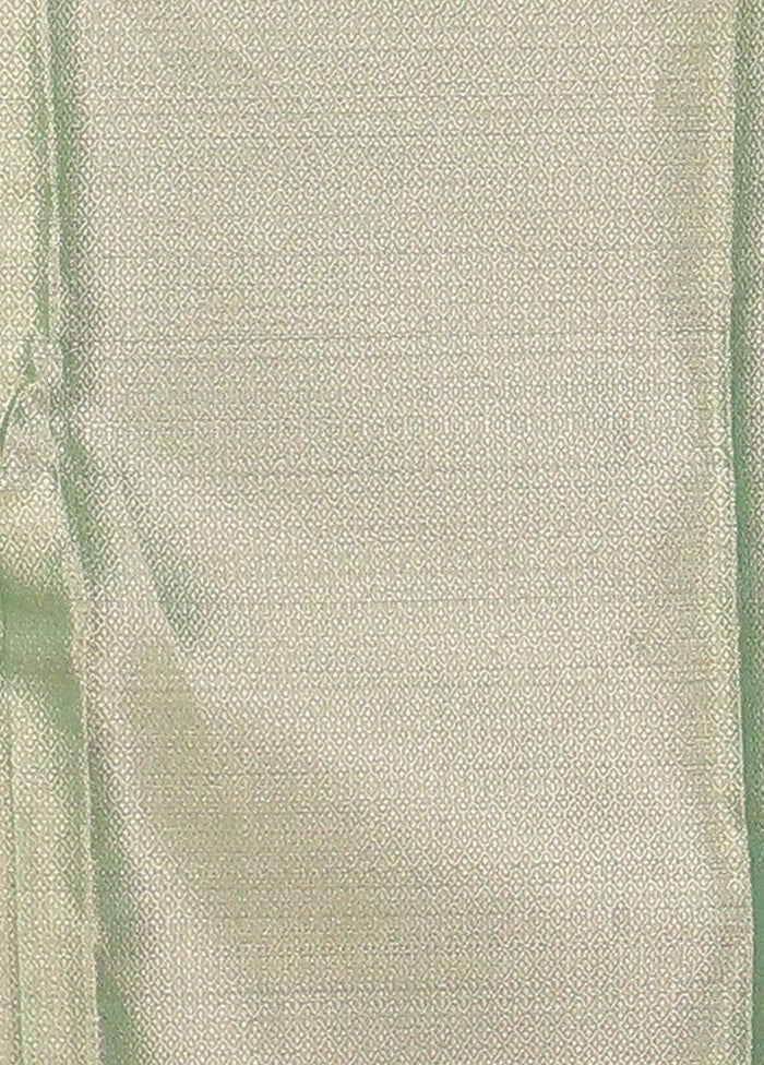 Green Organza Saree With Blouse Piece - Image 5