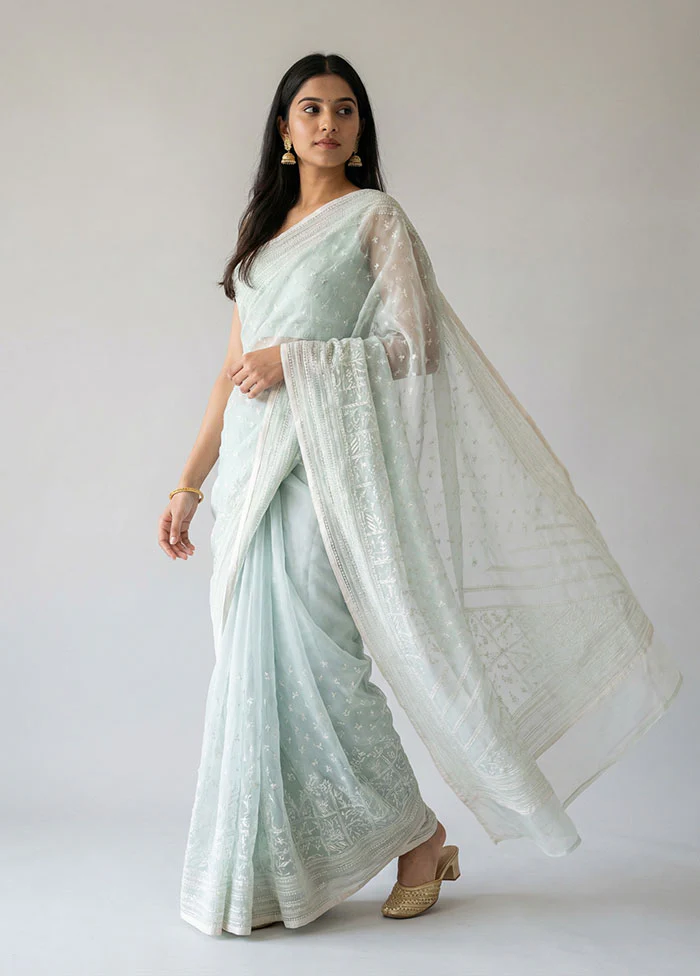 Green Organza Saree With Blouse Piece