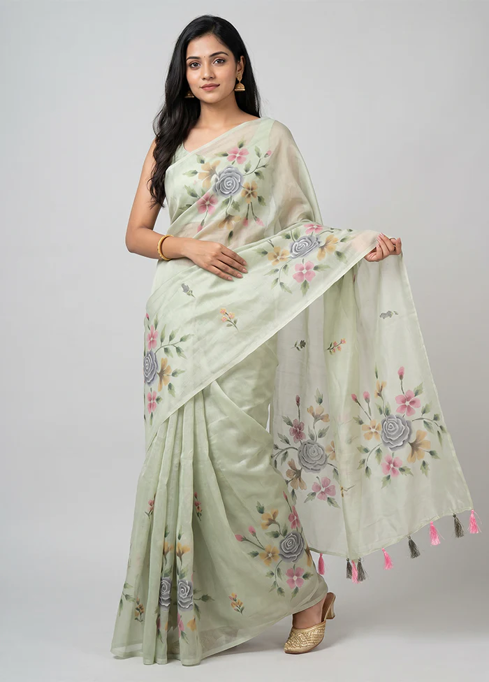 Green Organza Saree With Blouse Piece