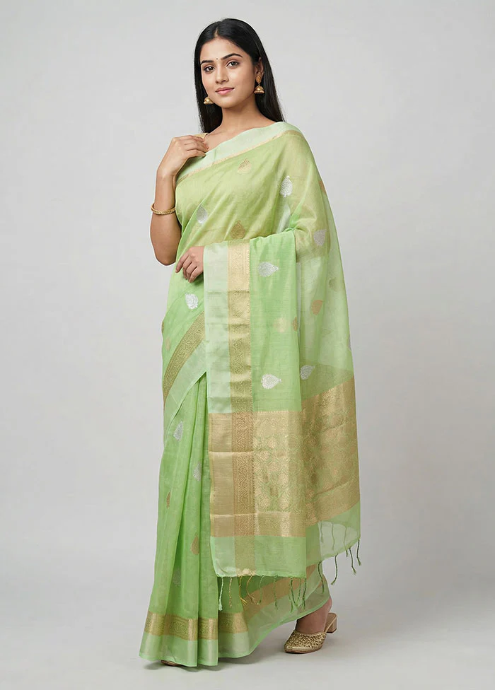 Green Organza Saree With Blouse Piece