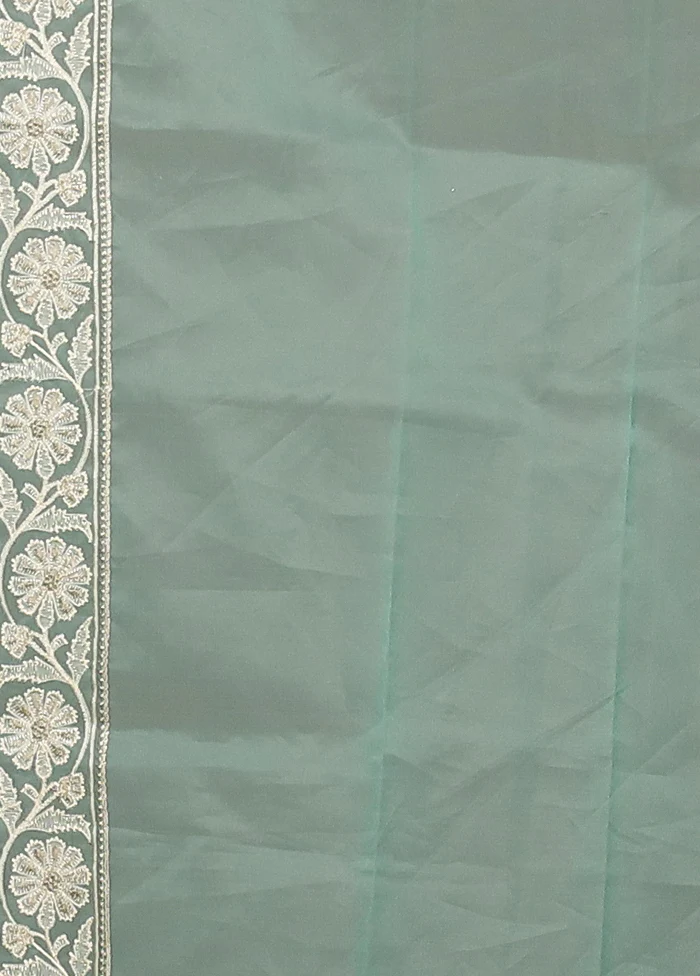 Green Organza Saree With Blouse Piece - Image 5