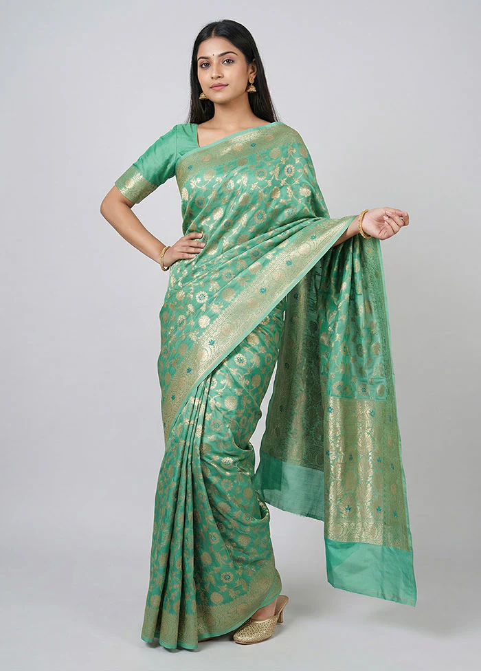 Green Organza Saree With Blouse Piece