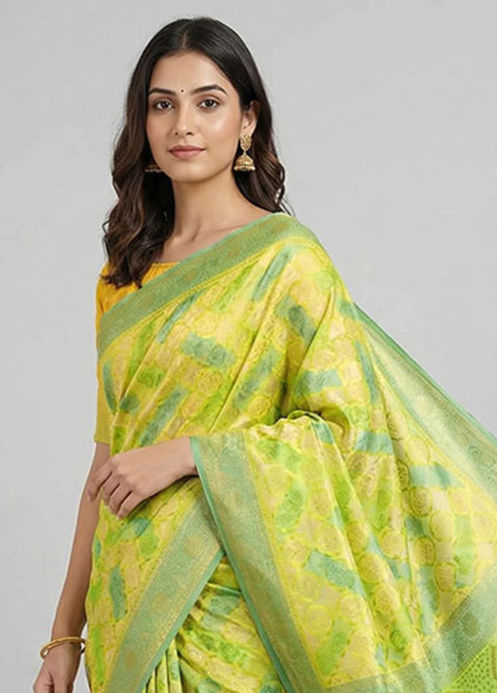 Green Organza Saree With Blouse Piece - Image 2
