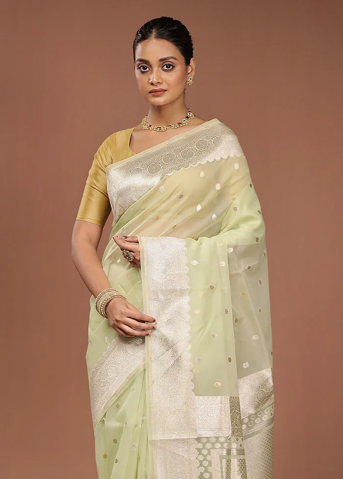 Green Organza Saree With Blouse Piece