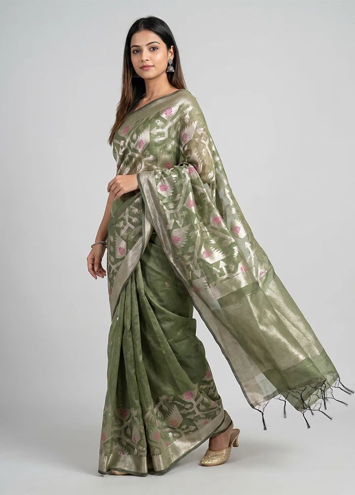 Green Organza Saree With Blouse Piece