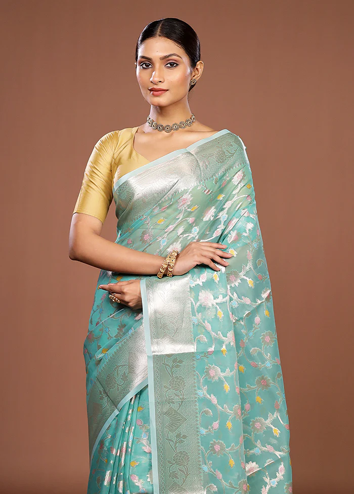 Green Organza Saree With Blouse Piece