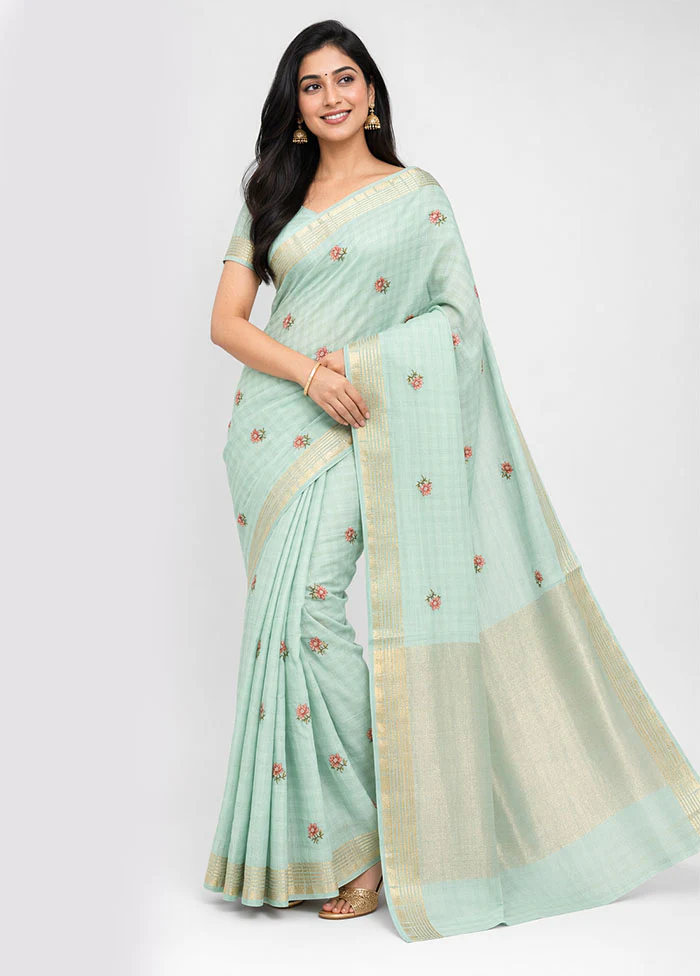Green Organza Saree With Blouse Piece