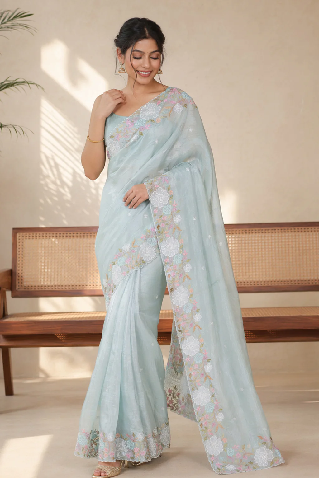 Green Organza Saree With Blouse Piece