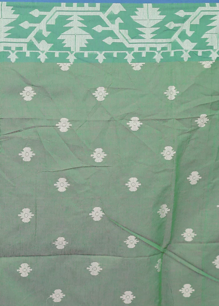 Green Organza Saree Without Blouse Piece - Image 5