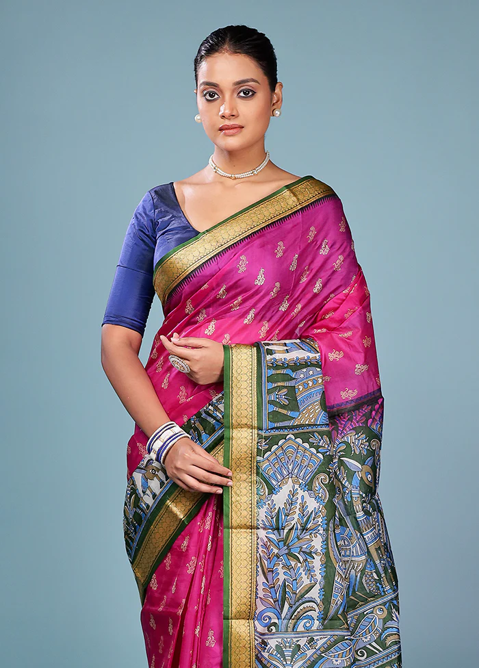 Green Printed Pure Silk Saree Without Blouse Piece