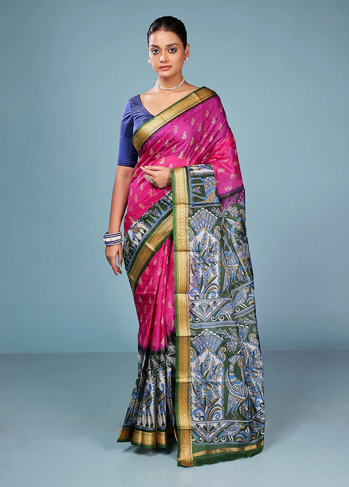 Green Printed Pure Silk Saree Without Blouse Piece - Image 2