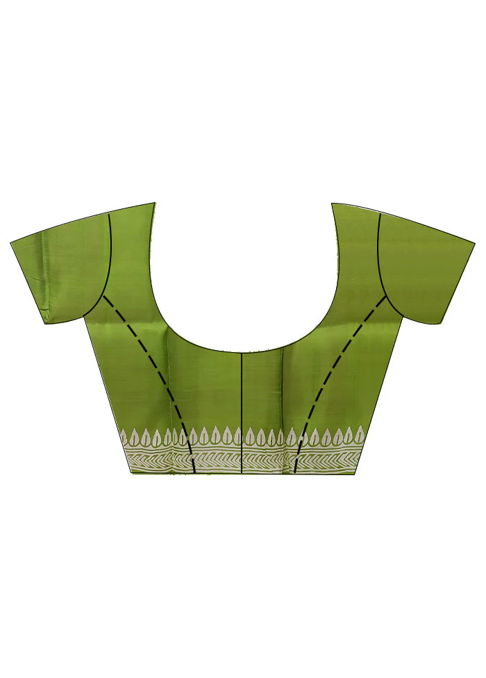 Green Printed Pure Silk Saree Without Blouse Piece - Image 6