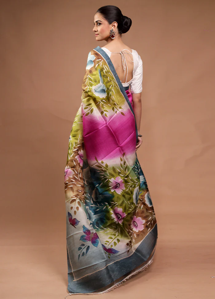 Green Printed Pure Silk Saree Without Blouse Piece - Image 3