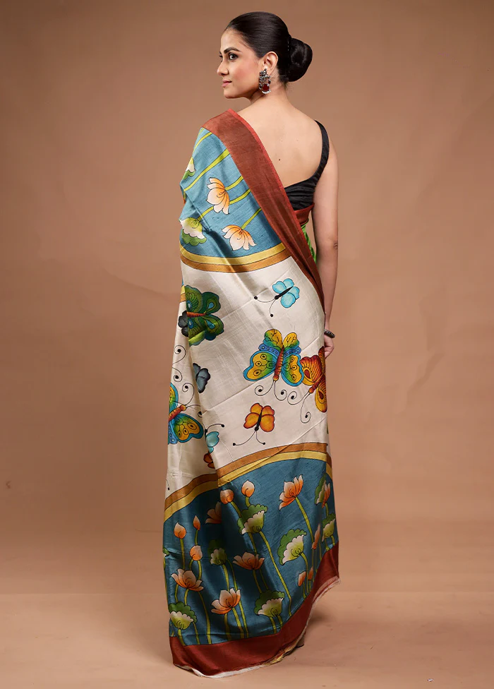 Green Printed Pure Silk Saree Without Blouse Piece - Image 3