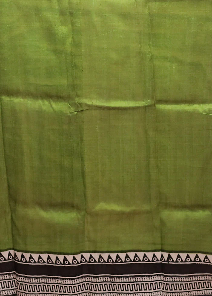 Green Printed Pure Silk Saree Without Blouse Piece - Image 5