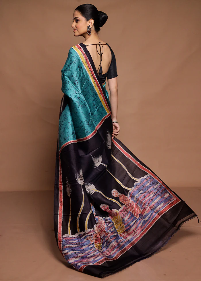 Green Printed Silk Saree Without Blouse Piece - Image 3