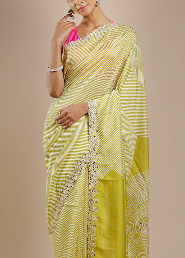Green Printed Pure Silk Saree Without Blouse Piece - Image 5