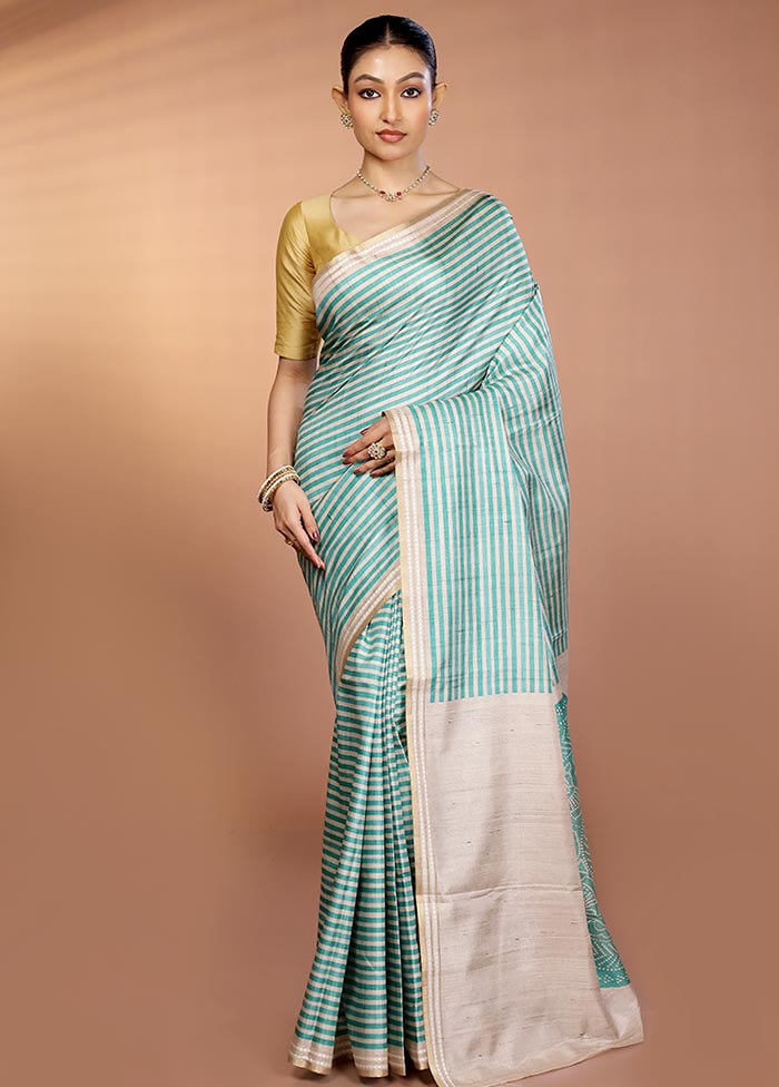 Green Printed Pure Silk Saree Without Blouse Piece - Image 2