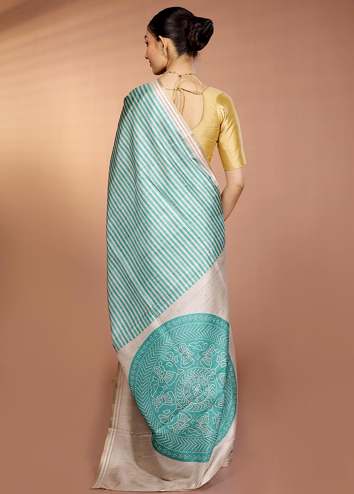 Green Printed Pure Silk Saree Without Blouse Piece - Image 3