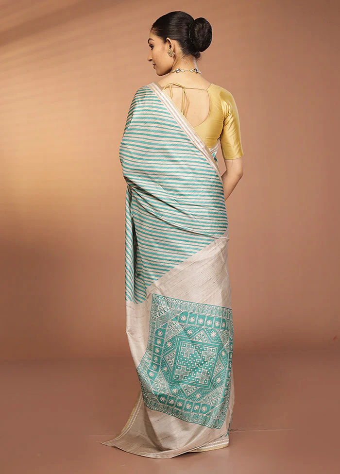 Green Printed Pure Silk Saree Without Blouse Piece - Image 3
