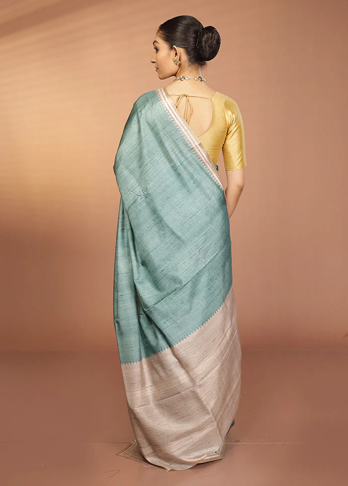 Green Printed Pure Silk Saree Without Blouse Piece - Image 3
