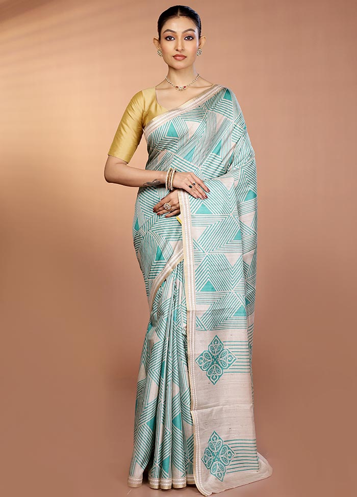 Green Printed Pure Silk Saree Without Blouse Piece - Image 2