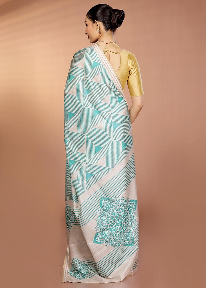 Green Printed Pure Silk Saree Without Blouse Piece - Image 3