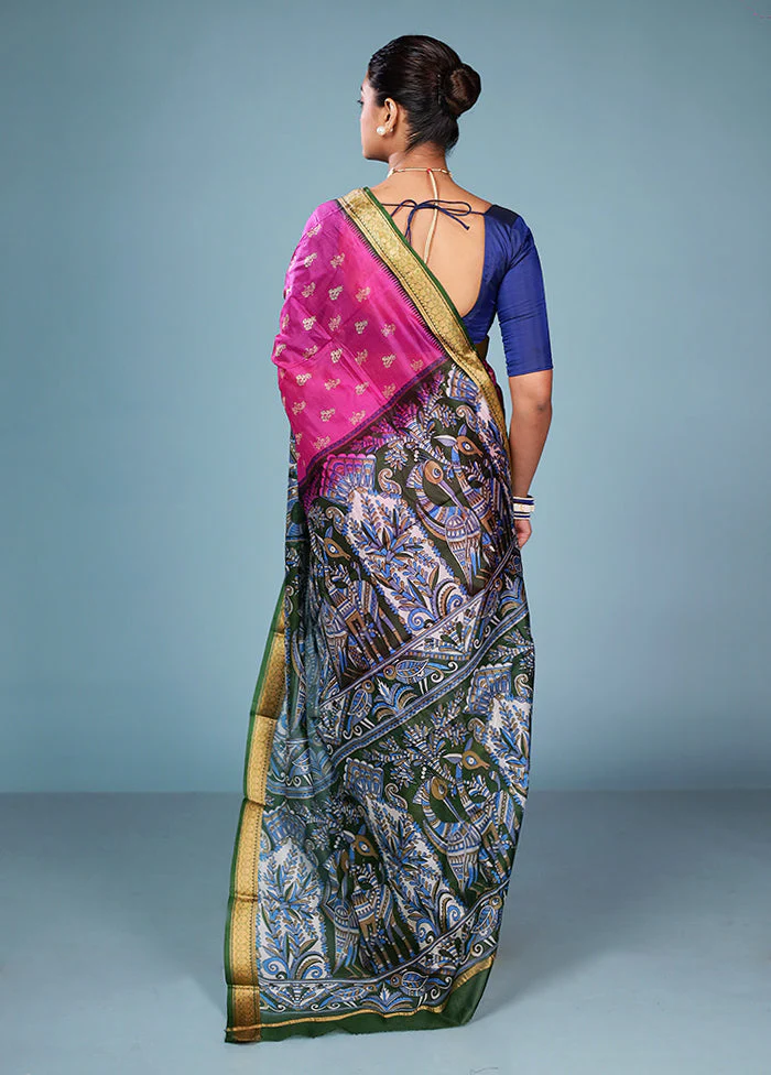 Green Printed Pure Silk Saree Without Blouse Piece - Image 3